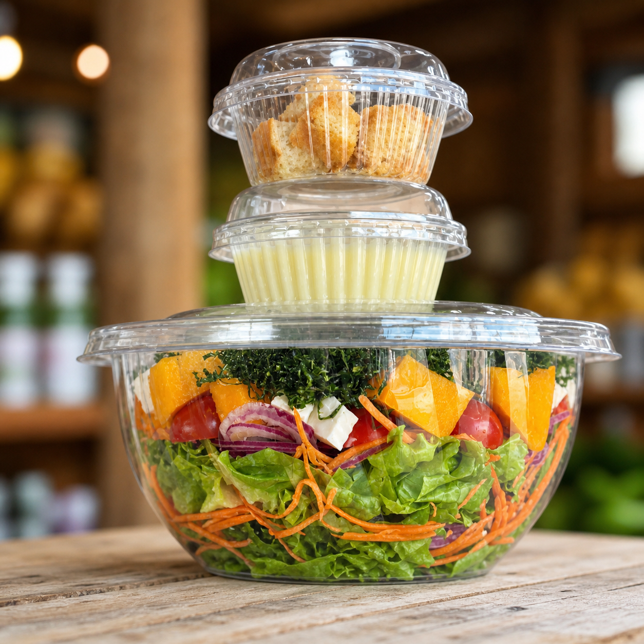 Salada fresca personalizada com os ingredientes escolhidos